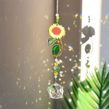 Crystal Pendant Decorations, with Metal Findings, for Home, Garden Decor, Flower, 150mm