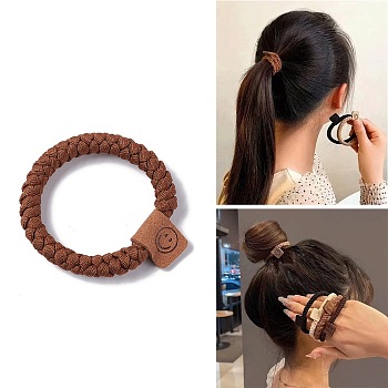 Solid Cloth Elastic Braided Hair Ties, Smiling Face Hair Accessories for Women Girls, Saddle Brown, 7mm, Inner Diameter: 41mm