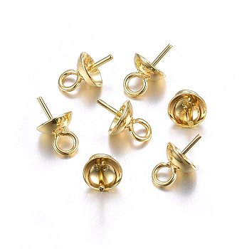 201 Stainless Steel Cup Pearl Peg Bails Pin Pendants, For Half Drilled Beads, Golden, 8x5mm, Hole: 2mm, Pin: 0.7mm