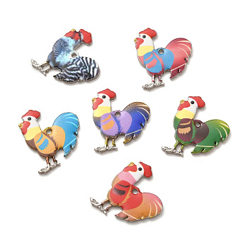 Alloy Enamel Pandants, Lead Free & Cadmium Free, Platinum, Rooster Charm, Mixed Color, 23x19.5x2mm, Hole: 1.6mm