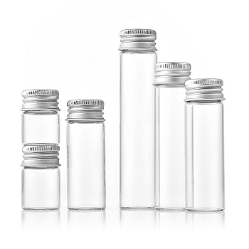 Glass Bottles Bead Containers, Screw Top Bead Storage Tubes with Silver Color Plated Aluminum Cap, Column, Clear, 2.2x12cm