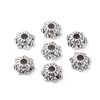 Tibetan Silver Bead Caps, Lead Free & Cadmium Free, Gear, Antique Silver, about 5mm wide, 2.1mm long, Hole: about 1mm