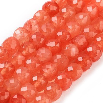 Natural White Jade Beads Strands, Faceted, Dyed, Cube, Orange Red, 7x8x7mm, Hole: 1mm, about 47~48pcs/strand, 13.35~13.46''(33.9~34.2cm)