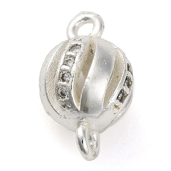 Brass Micro Pave Clear Cubic Zirconia Connector Charms, Hollow Round Links, Lead Free & Cadmium Free, Silver, 13x7.5mm, Hole: 1.6mm