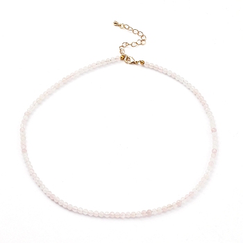 Natural Rose Quartz Beaded Necklaces, with Brass Lobster Claw Clasps, Golden, 15.94 inch(40.5cm)