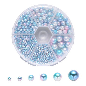 Rainbow Acrylic Imitation Pearl Beads, Gradient Mermaid Pearl Beads, No Hole, Round, Sky Blue, 80x20mm, 2.5mm/3mm/4mm/5mm/6mm/8mm, 1253pcs/box