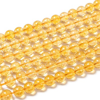 Natural Citrine Beads Strands, Round, Dyed & Heated, 8mm, Hole: 1mm, about 47pcs/strand, 14.9 inch