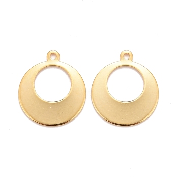 201 Stainless Steel Pendants, Round Ring, Real 24k Gold Plated, 18.5x16x1mm, Hole: 1.4mm
