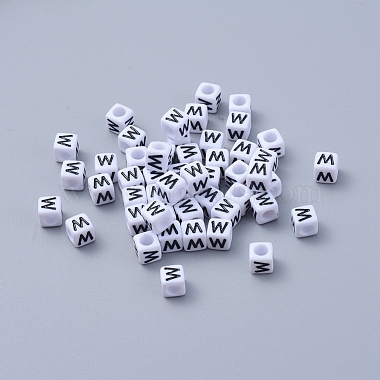 Letter W White Letter Acrylic Cube Beads(X-PL37C9308-W)-2