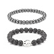 2Pcs 2 Style Natural Lava Rock & Synthetic Hematite Round Beaded Stretch Bracelets Set with Alloy Peace Sign(BJEW-JB08311)-1