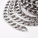 Non-Tarnish 3.28 Feet 304 Stainless Steel Cuban Link Chains, Chunky Curb Chains, Unwelded, Stainless Steel Color, 11x7.5x2mm(X-CHS-E013-17B)