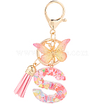 Zinc Alloy Tassel Keychain, with Resin and Sequin, Letter S, 11~11.5cm(KEYC-WH20004-12T)
