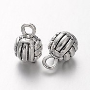 Sports Theme Tibetan Style Alloy Volleyball  Charms, Cadmium Free & Lead Free, Antique Silver, 15x9x2mm, Hole: 4mm(X-TIBEP-5234-AS-LF)