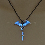 Luminous Alloy Pendants, Necklace, Halloween, Dragon/Skull/Horse/Gun, Blue, 17.72 inch(45cm)(PW-WG96247-20)