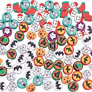 Halloween/Christmas Theme Handmade Polymer Clay Beads, Mixed Shapes, Mixed Color, 9~12x6~12x4.5~5mm, Hole: 1.4~1.5mm, 100pcs/box(CLAY-NB0001-20)