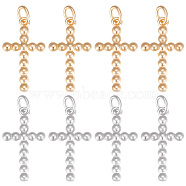 16Pcs 2 Color Brass Pendants, Religion Cross Charms, with Open Jump Rings, Mixed Color, 20x11x2mm, Hole: 3mm, Ring: 5x0.9mm, 8pcs/color(KK-BBC0005-86)