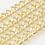 Brass Curb Chains, Cuban Link Chains, Chunky Chains, Unwelded, Faceted, with Spool, Diamond Cut Chains, Unwelded, Faceted, Golden, 5x4x1mm, about 98.42 Feet(30m)/roll(KK-T018-09G)