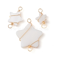3Pcs 3 Styles Natural Freshwater Shell Copper Wire Wrapped Connector Charms, Light Gold, Star Links, WhiteSmoke, 15~24x8.5~19x2.5~3mm, Hole: 2~3mm, 1pc/style(PALLOY-JF02438)