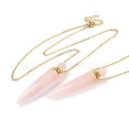 Natural Rose Quartz Bullet Shaped Perfume Bottle Pendant Necklaces, 304 & 201 Stainless Steel Cable Chain Necklaces for Women, Golden, 18.70 inch(47.5cm)(G-B089-02G-02)