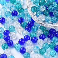 Baking Painted Crackle Glass Beads, Carribean Blue Mix, Round, Mixed Color, 6~6.5x5.5~6mm, Hole: 1mm, about 200pcs/bag(DGLA-X0006-6mm-11)