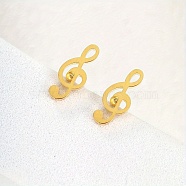 Fashionable Casual Cute Stainless Steel Music Note Stud Earrings for Women, Real 18K Gold Plated, 10x4mm(VI2897)