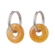 Natural Tiger Eye Pi Disc/Donut Dangle Hoop Earrings, 304 Stainless Steel Jewelry for Women, 29.5mm, Pin: 1mm(EJEW-JE05132-02)