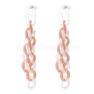 Acrylic Curb Chain Tassel Dangle Stud Earrings for Women, Dark Salmon, 78x11x3mm, Pin: 0.7mm(EJEW-JE04767-04)