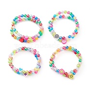 Transparent Acrylic Beaded Stretch Kids Bracelets, with Colorful Polymer Clay Beads, Heart & Flower & Cake & Strawberry, Mixed Color, Inner Diameter: 1-3/4 inch(4.5cm)(BJEW-JB06316)