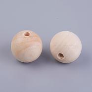 (Defective Closeout Sale), Round Unfinished Wood Beads, Moccasin, 29~30mm, Hole: 5.5~6mm(WOOD-XCP0005-30mm-01)