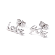 Word Love 304 Stainless Steel Stud Earrings for Women, Stainless Steel Color, 7x12mm, Pin: 0.7mm(EJEW-Z017-10P)