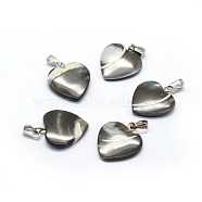 Shell Pendants, with Brass Findings, Heart, Dyed, Platinum, 17~19x14~15x3~5mm, Hole: 2x5mm(SSHEL-E564-20B-P)