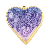 Ion Plating(IP) 304 Stainless Steel Pendants, with Enamel, Real 18K Gold Plated, Heart Charm, Medium Purple, 31x29x3.5mm, Hole: 2mm(X-STAS-U007-09D-G)