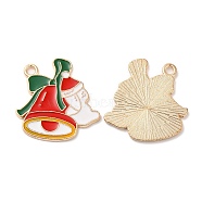 Christmas Light Gold Tone Alloy Enamel Pendants, Christmas Bell Charm, Red, 24x23x1.5mm, Hole: 2mm(FIND-C031-03KCG)