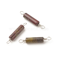 Natural Dragon Blood Connector Charms, with Platinum Tone Eco-Friendly Brass Wire Double Loops, Column, 23~24x4mm, Hole: 2~2.6mm (PALLOY-JF01574-07)