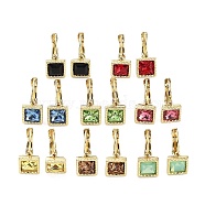Glass Square Leverback Earrings, Golden 304 Stainless Steel Earrings, Mixed Color, 16x8.5mm(EJEW-P245-03G)