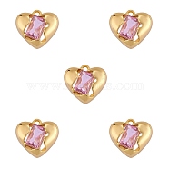5 Pieces Heart Brass Charm with Pink Cubic Zirconia Valentine's Day Pendant Love Charm Pendant for Jewelry Earring Making Crafts, Golden, 11.5x10.5mm, Hole: 1.2mm(JX384A)