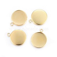 Rack Plating 304 Stainless Steel Pendant Cabochon Settings, Plain Edge Bezel Cups, Flat Round, Real 24K Gold Plated, 24x20x2mm, Hole: 2.2mm(X-STAS-F191-14G-F)