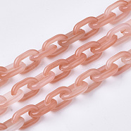 Acrylic Handmade Cable Chains, Imitation Gemstone Style, Oval, Light Coral, 15x10x3mm about 1m/strand(X-SACR-N006-03D)