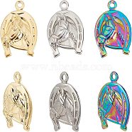 Unicraftale 6Pcs 2 Colors 304 Stainless Steel Pendants, Horse with Horseshoes, Mixed Color, 24.5x17x3mm, Hole: 2mm, 2pcs/color(STAS-UN0031-25)