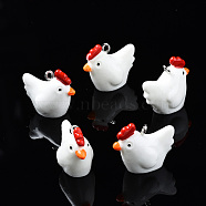 Opaque Resin Pendants, with Platinum Tone Iron Loop, 3D Chick, White, 19~20x23x13mm, Hole: 1.8mm(X-RESI-S356-068)