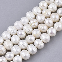 Natural Cultured Freshwater Pearl Beads Strands, Potato, Seashell Color, 8~10x8~9mm, Hole: 0.6mm, about 46~47pcs/Strand, 13.39 inch(34cm)(PEAR-Q015-032B-01)