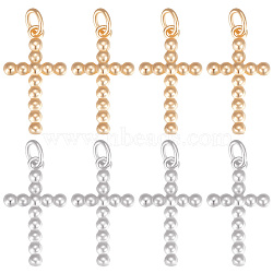 16Pcs 2 Color Brass Pendants, Religion Cross Charms, with Open Jump Rings, Mixed Color, 20x11x2mm, Hole: 3mm, Ring: 5x0.9mm, 8pcs/color(KK-BBC0005-86)