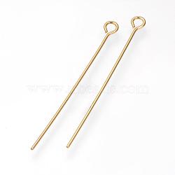 304 Stainless Steel Eye Pin, Golden, 35mm, Hole: 2mm, Pin: 0.7mm(STAS-R045-35mm-G)