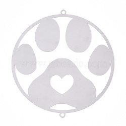 201 Stainless Steel Connector Charms, Paw Print Links, Stainless Steel Color, 60x55x0.3mm, Hole: 1.8mm(STAS-N103-202P)