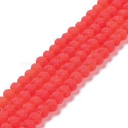 Transparent Glass Beads Strands, Faceted, Frosted, Rondelle, Tomato, 6x4.5mm, Hole: 1.4mm, about 86pcs/strand, 16.14 inch(41cm)(EGLA-A034-T6mm-MD01)
