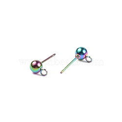 Stainless Steel Stud Earring Findings, Round, Rainbow Color, 16x8x5mm, Hole: 1.8mm, Pin: 0.7mm(STAS-WH0031-09M-02)