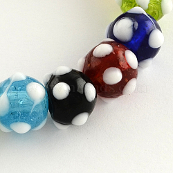 Handmade Lampwork Round Beads Strands, Mixed Color, 10x9mm, Hole: 2.5mm, about 40pcs/strand, 13.3 inch(LAMP-R007-02)