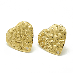 304 Stainless Steel Stud Earring Findings, with Loop, Heart, Golden, 15.5x16mm, Hole: 1.4mm, Pin: 0.8mm(X-STAS-Q225-03G)