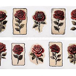 Picture Paper Stickers, Flower Decorative Stickers, Red, 43~50x29~30mm, 250pcs/roll(STIC-M002-05A)