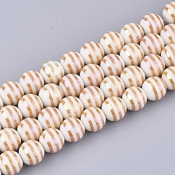 Electroplate Glass Beads Strands, Round with Stripe, Orange, 10x9.5mm, Hole: 1.2mm, about 30pcs/strand, 11.2 inch(EGLA-S177-05B-05)